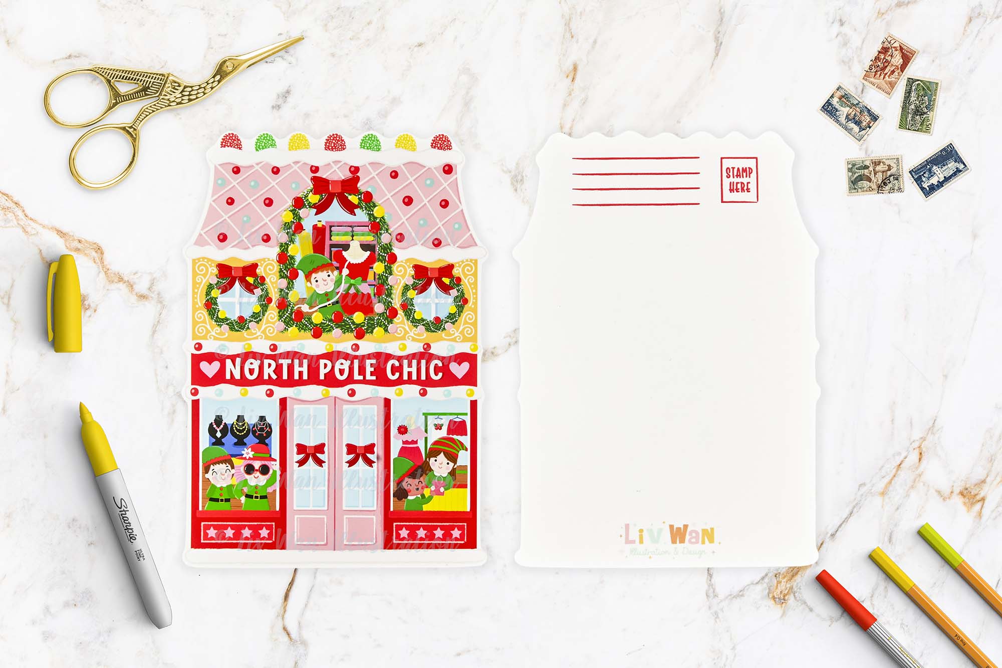 Christmas Elves Boutique Postcard