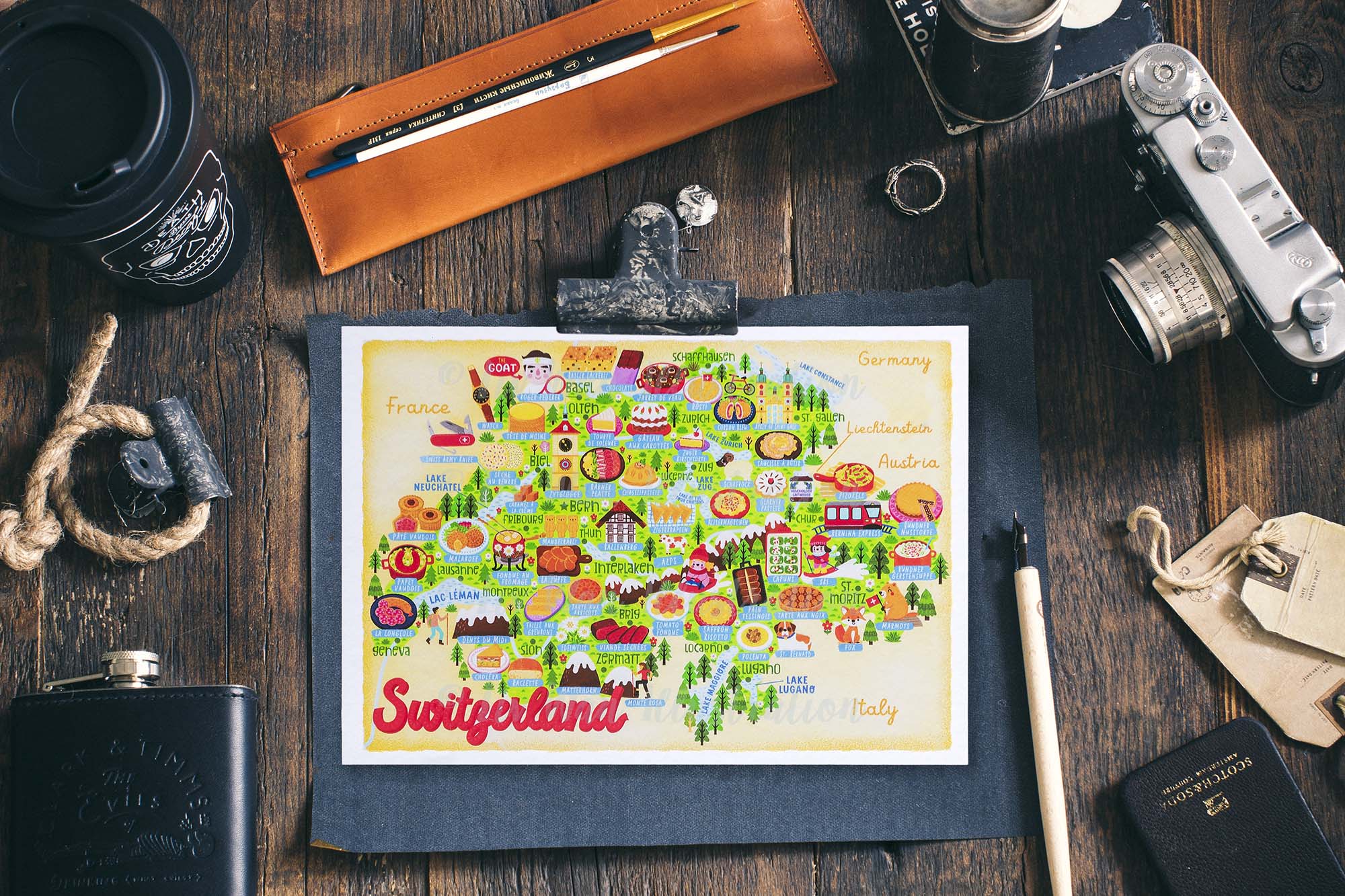 Switzerland map postcard