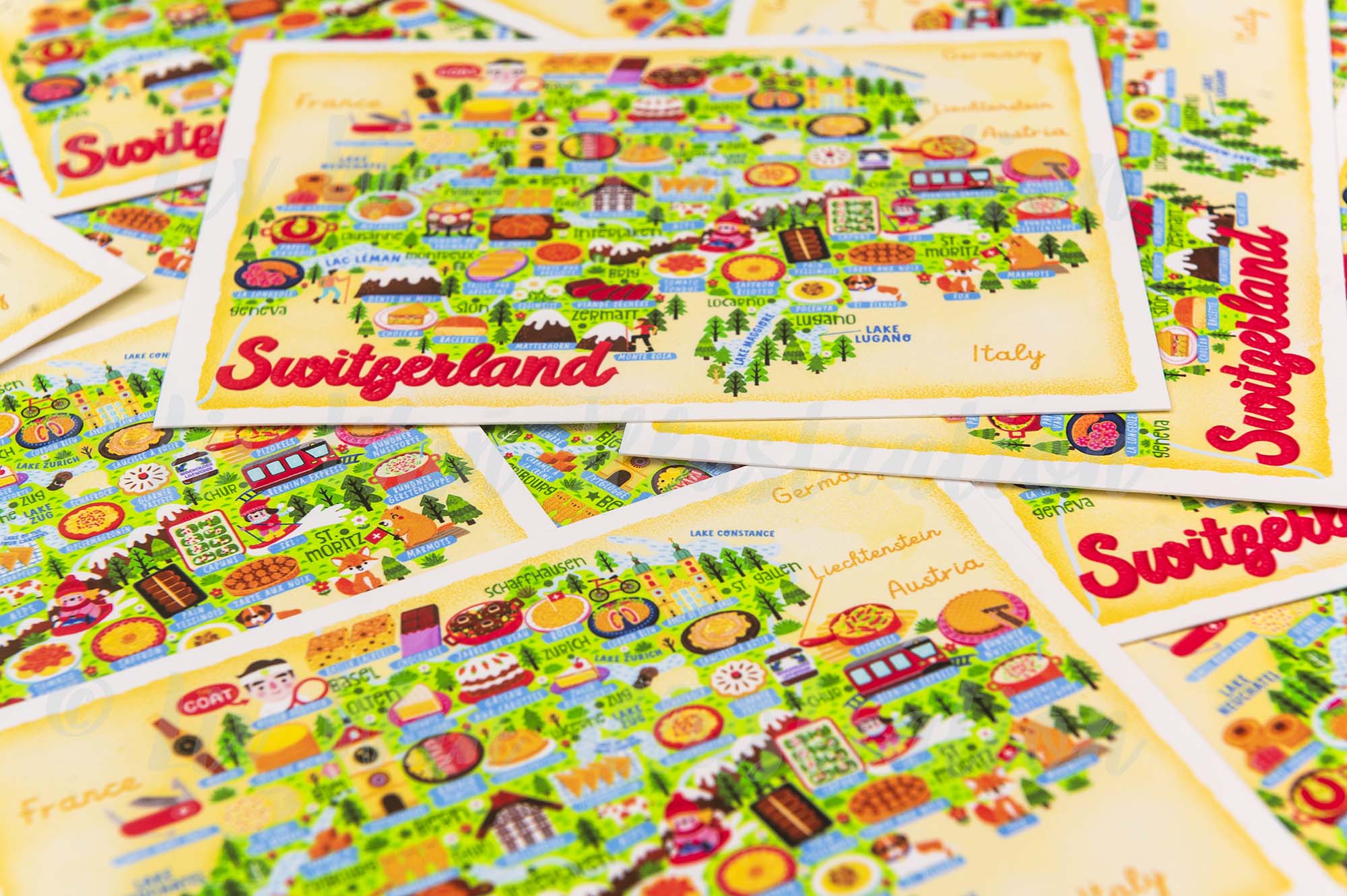 Switzerland map postcard