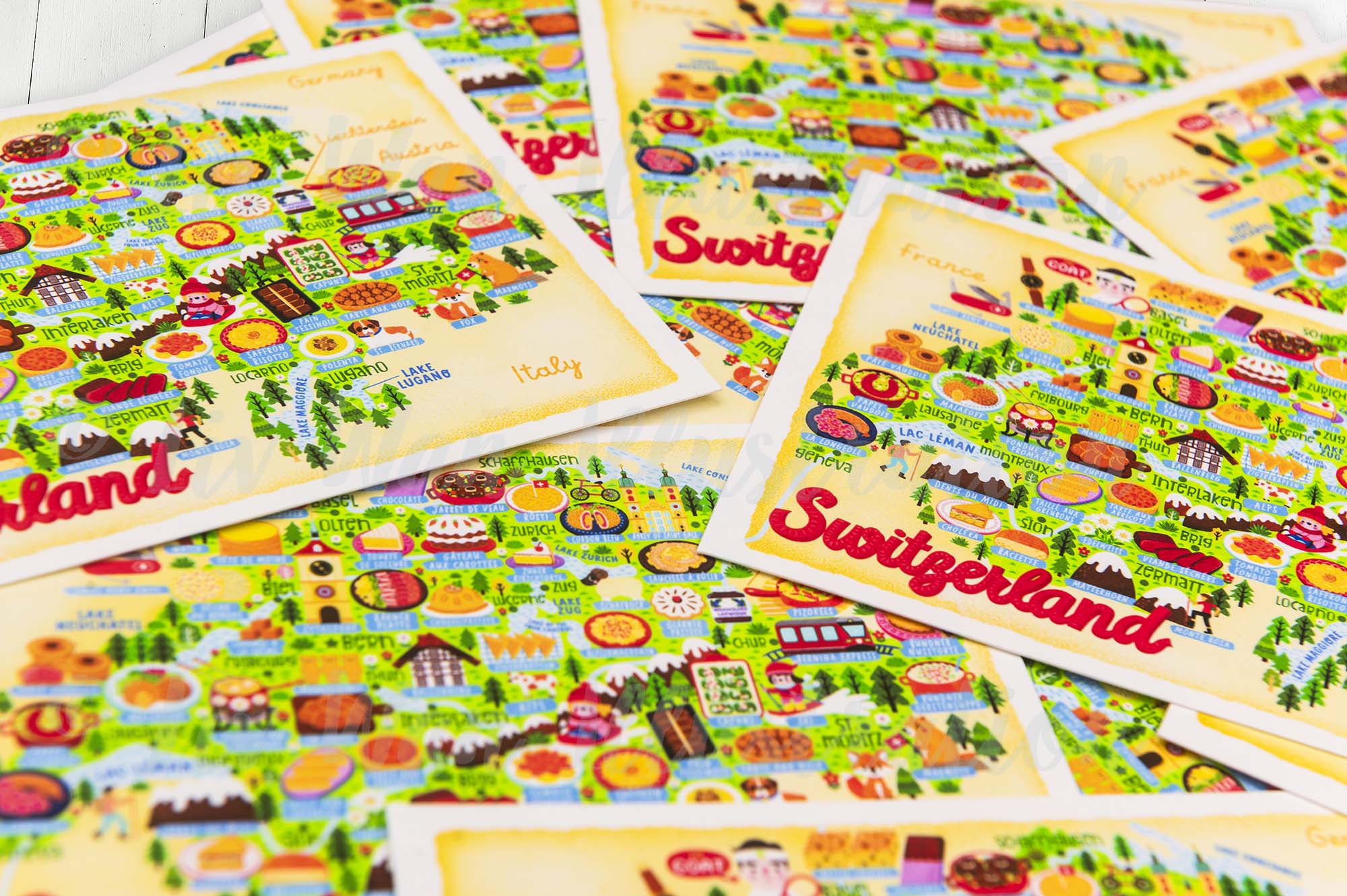 Switzerland map postcard