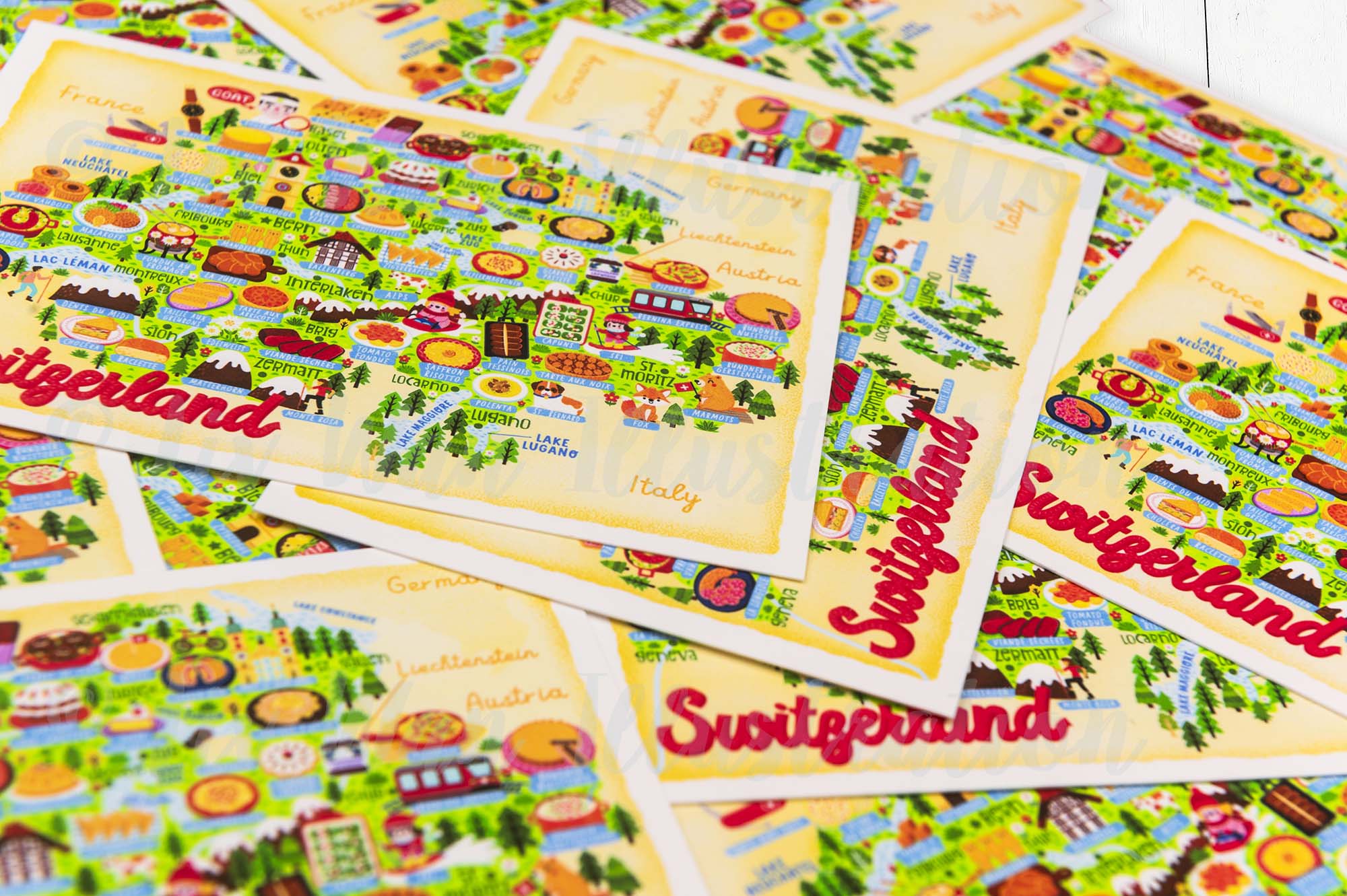 Switzerland map postcard