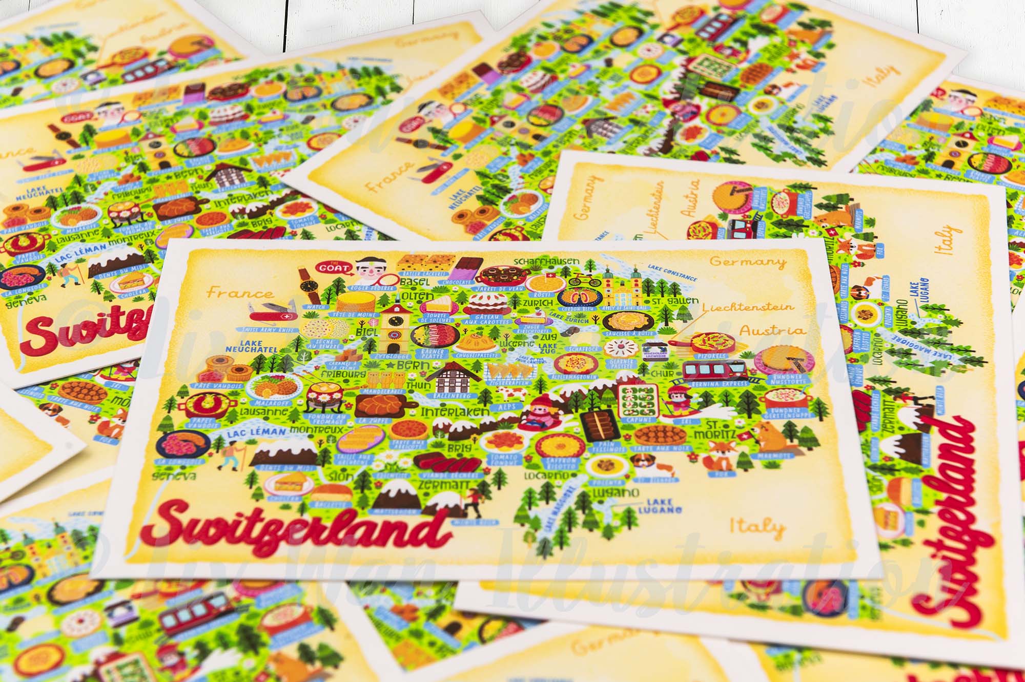 Switzerland map postcard