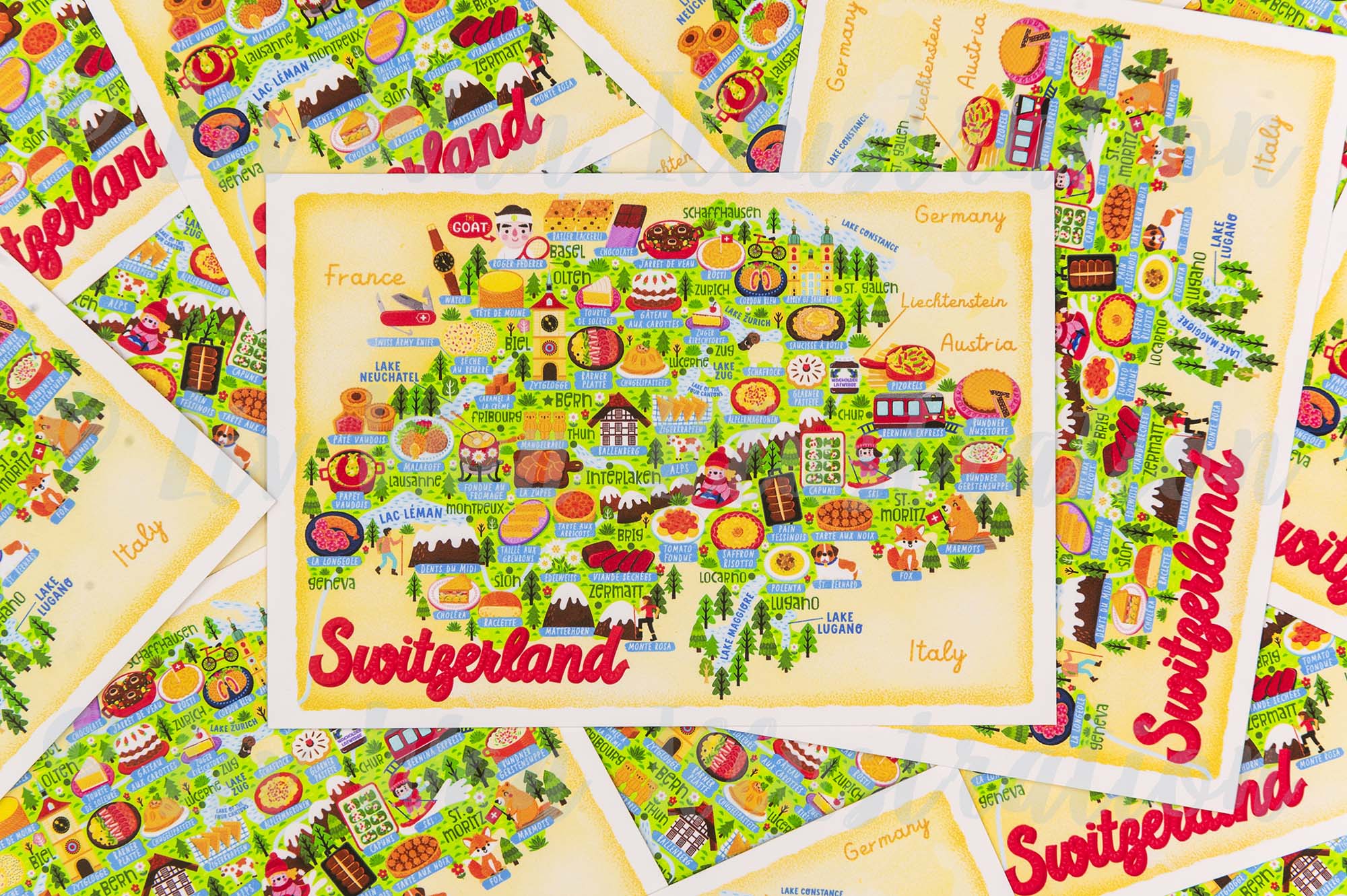 Switzerland map postcard