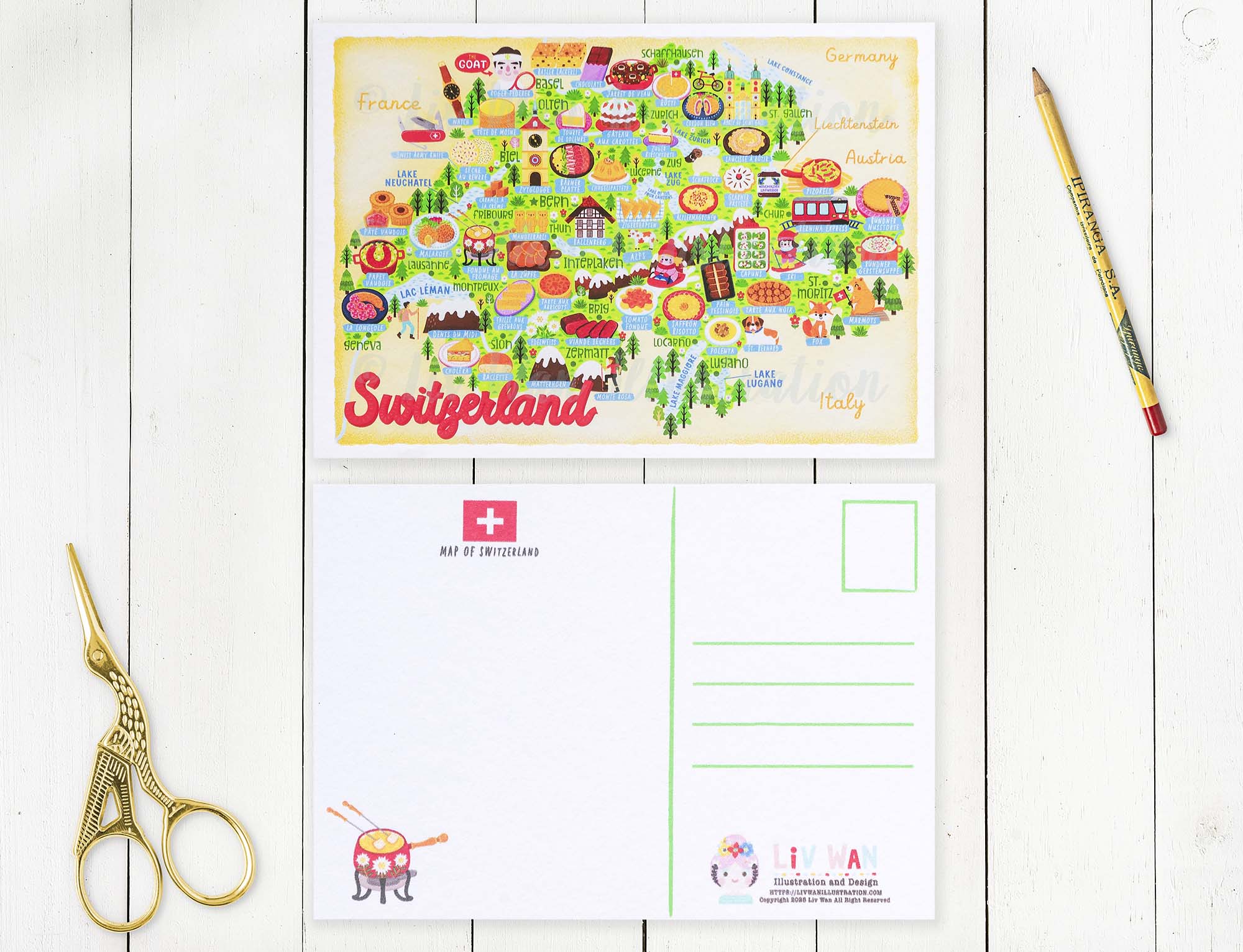 Switzerland map postcard