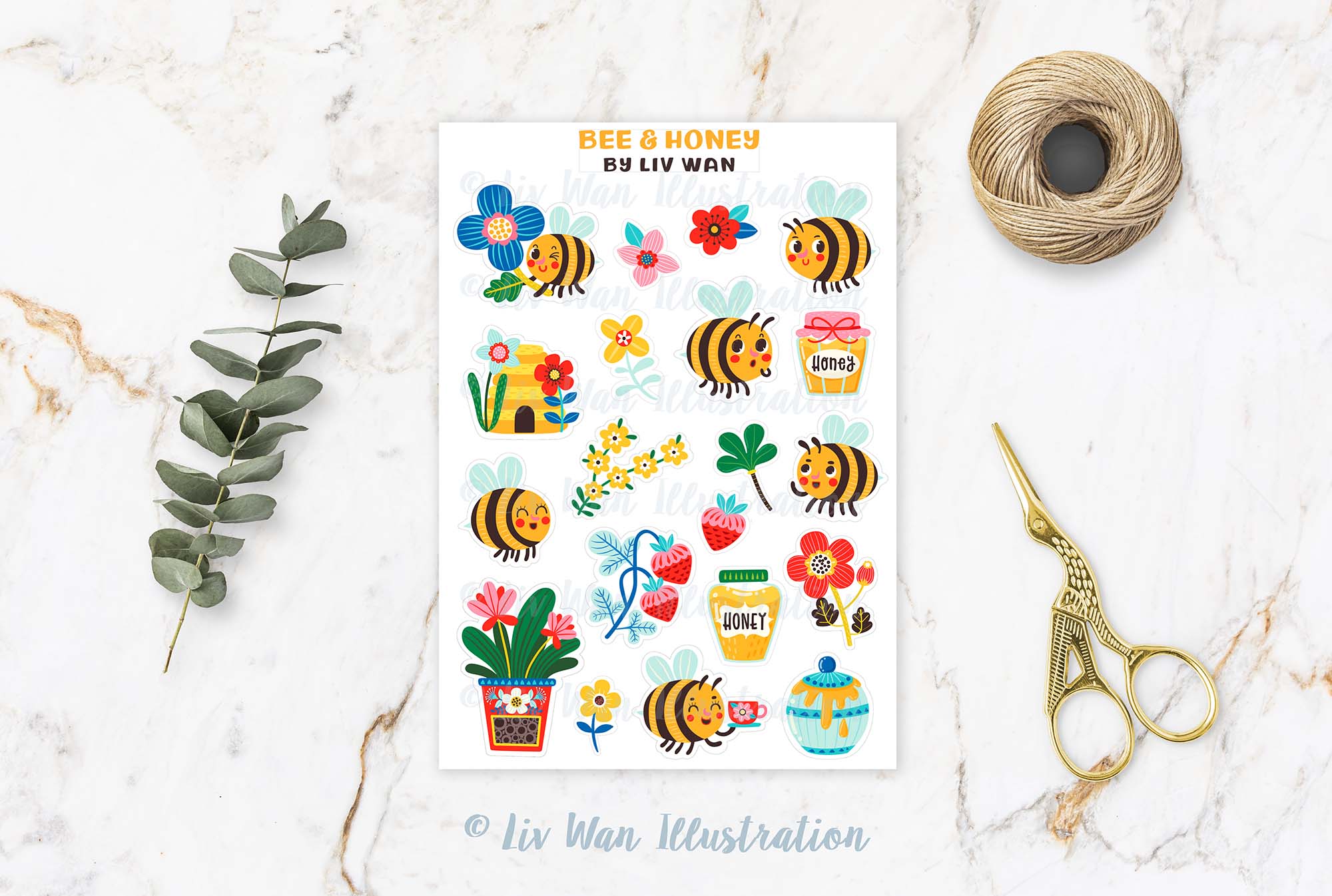 Bee and Honey Sticker Sheet