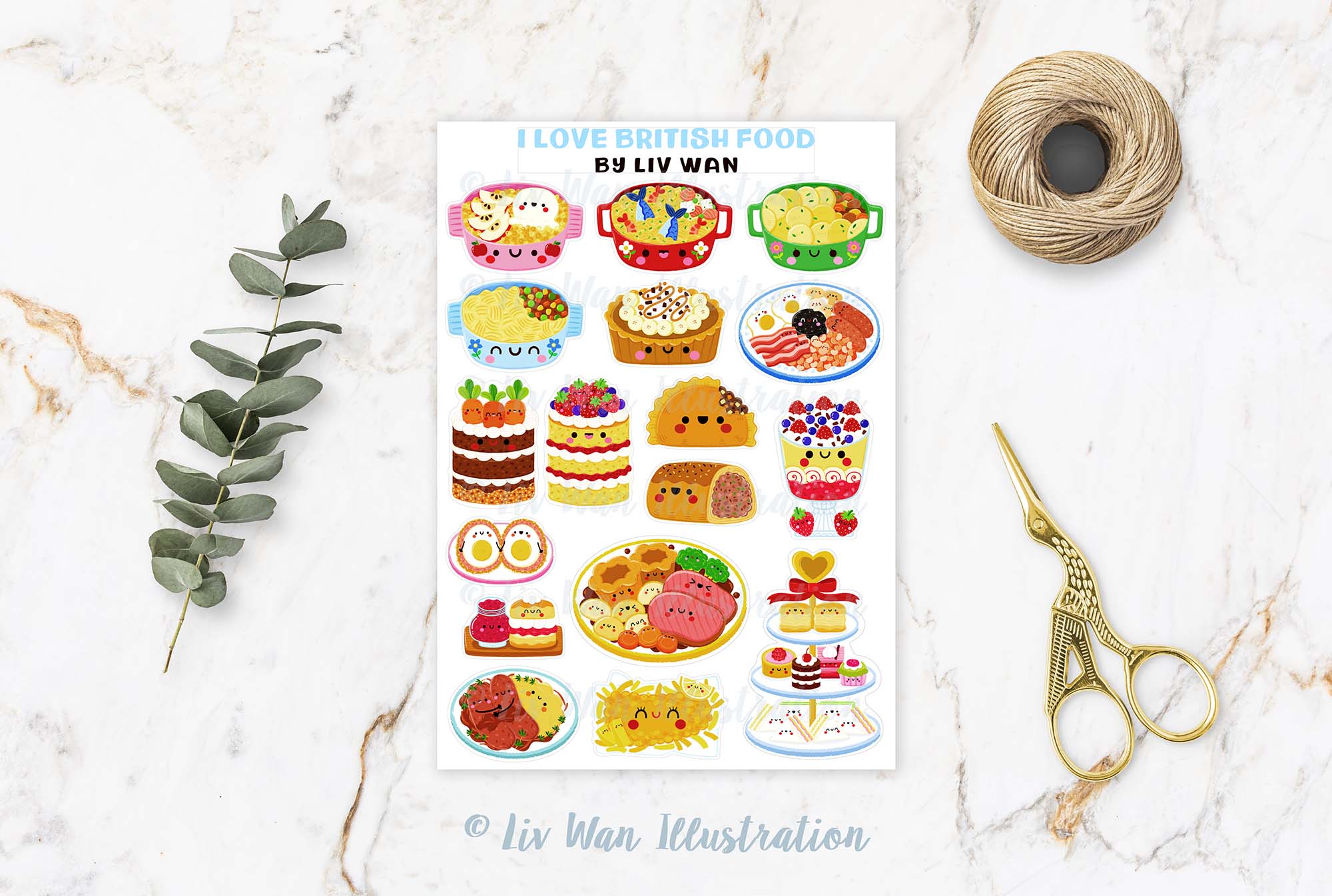 british food sticker sheet