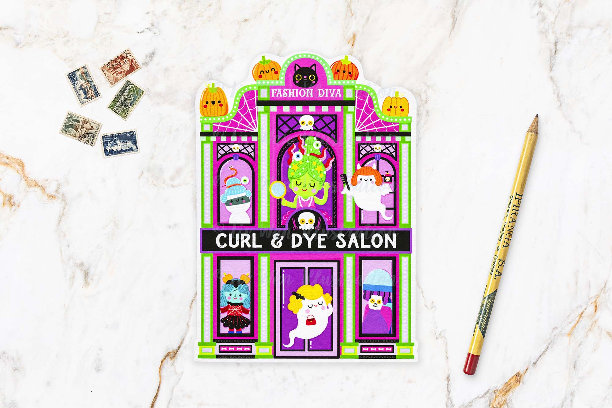 Halloween Hair Salon Postcard