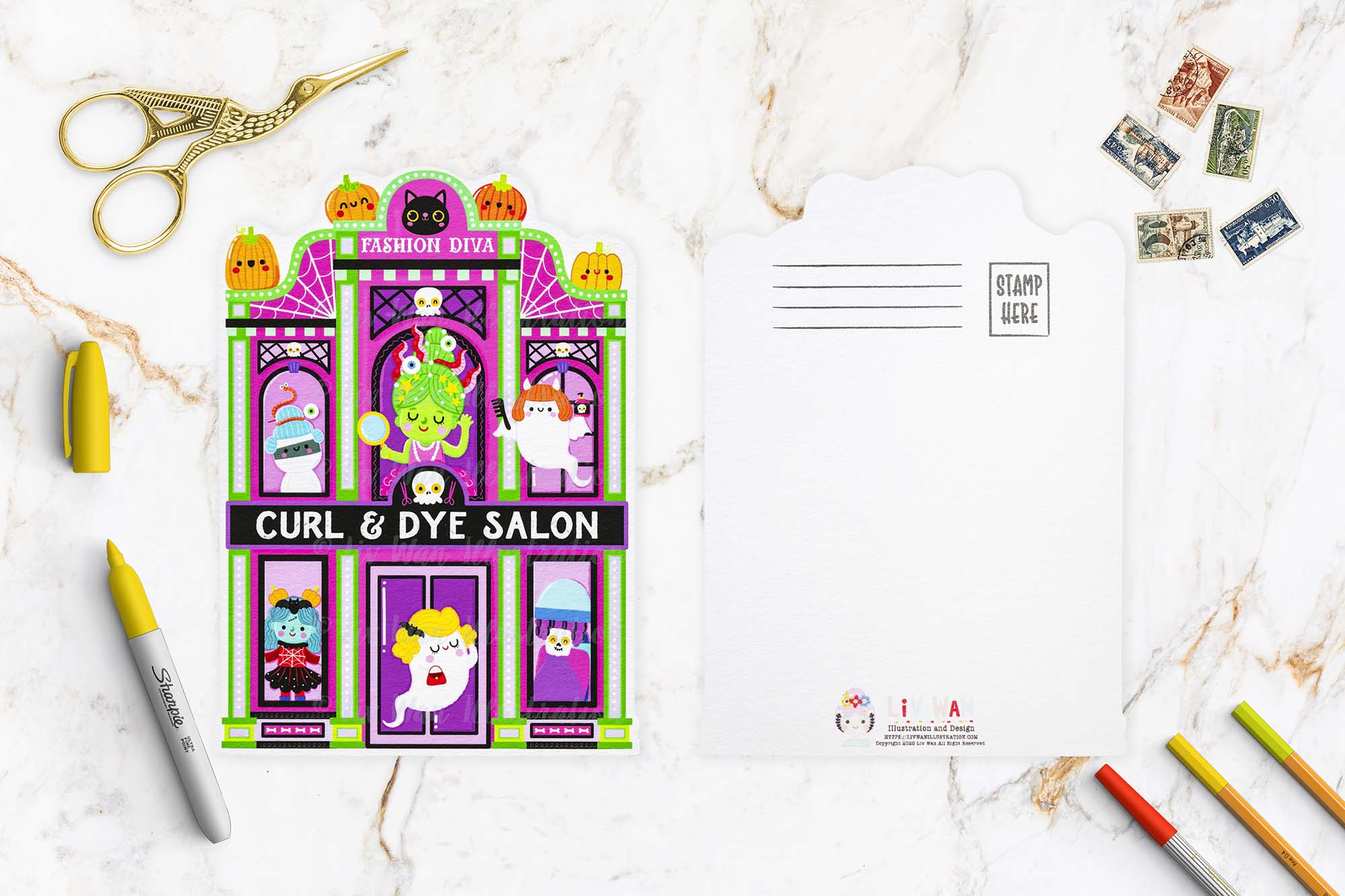 Halloween Hair Salon Postcard