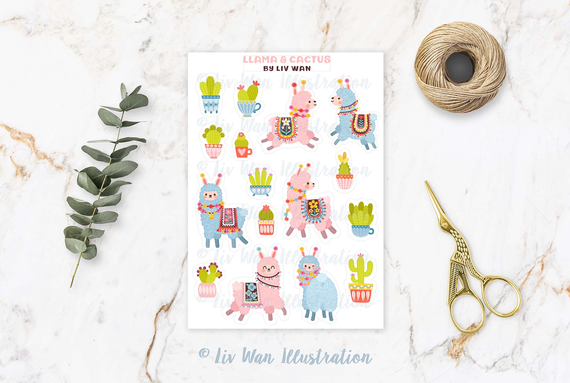 Llama Cactus Sticker Sheet