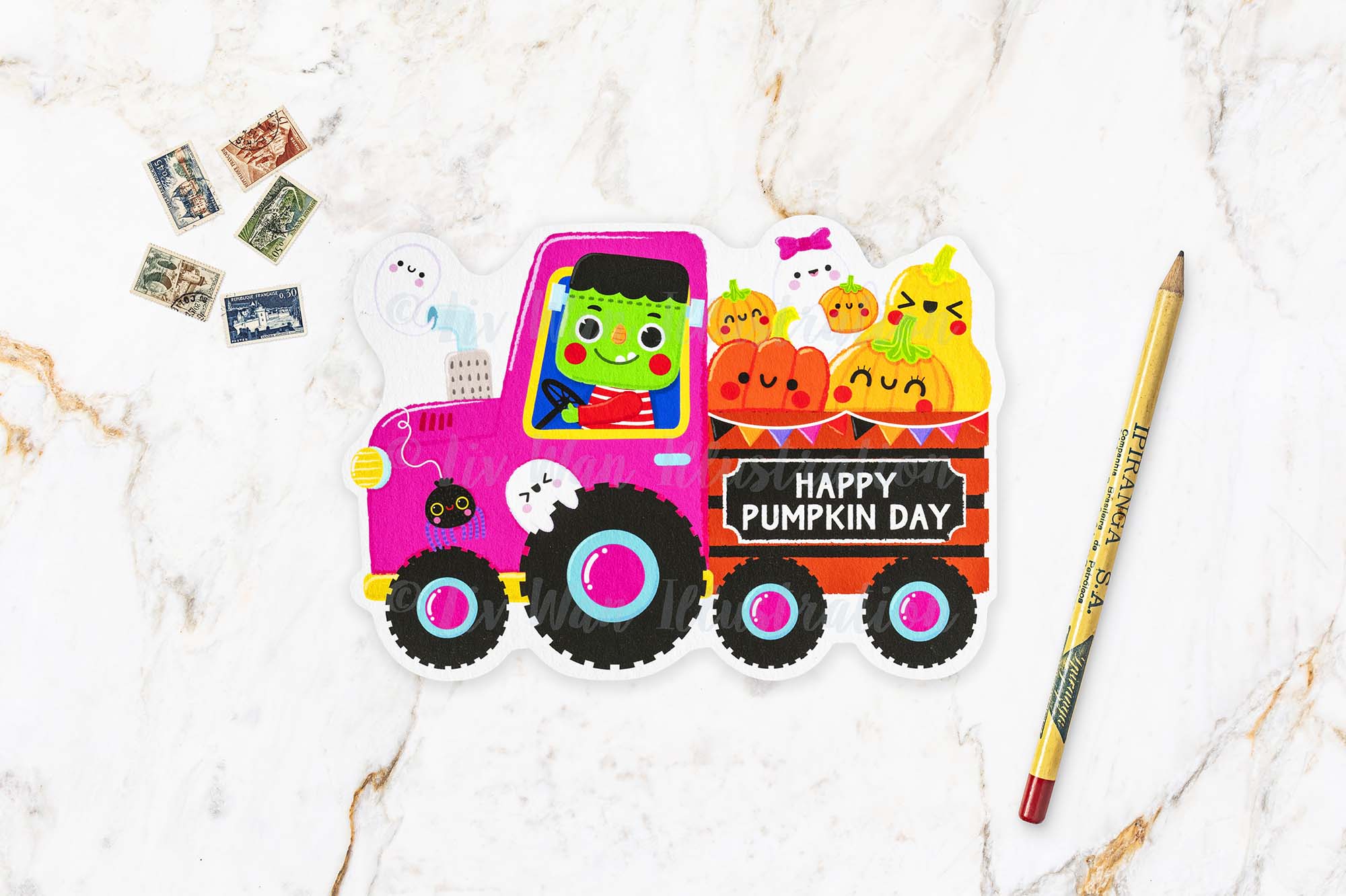 Pumpkin Truck Postcard