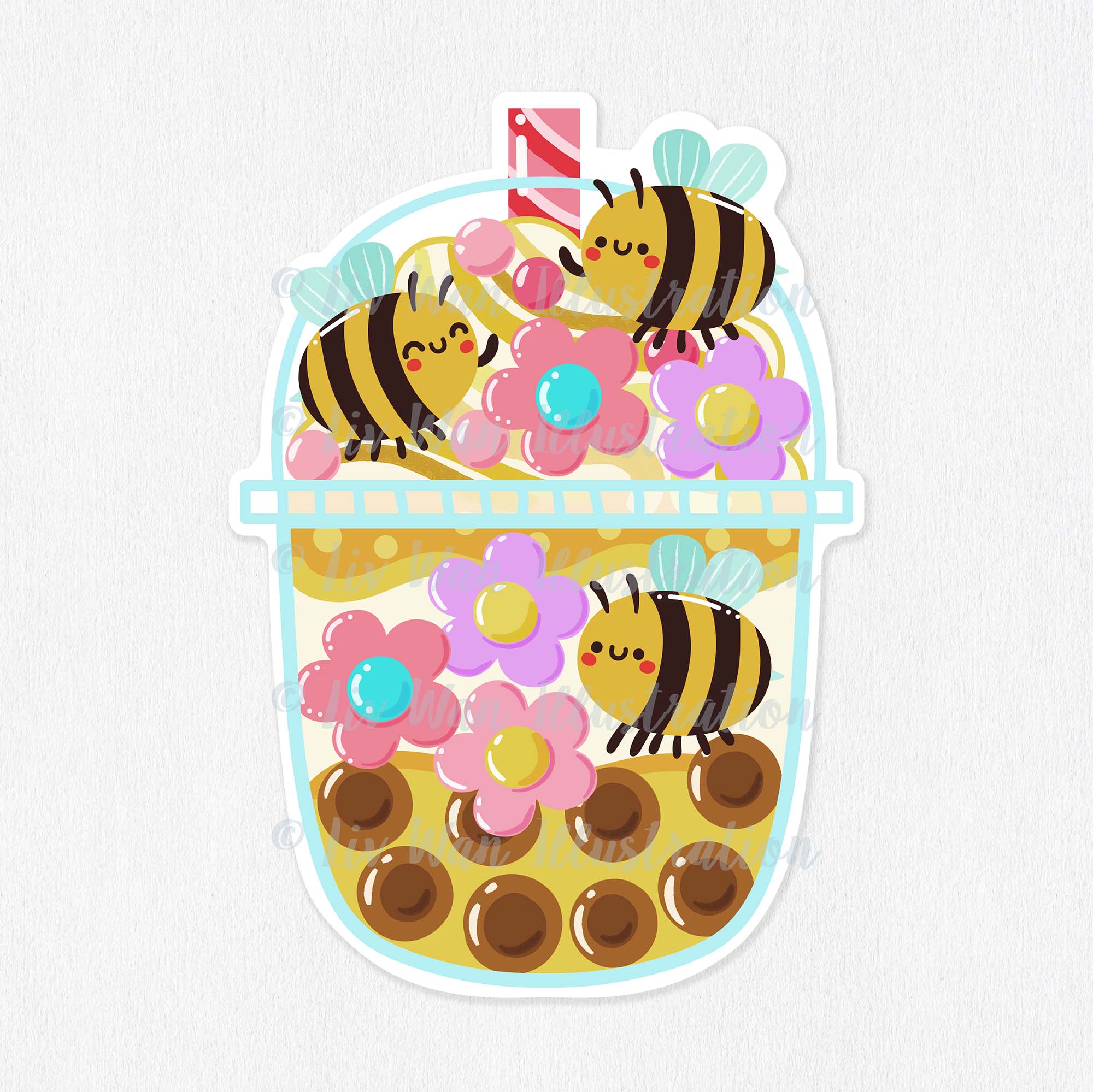 Bee Honey Bubble Tea Sticker