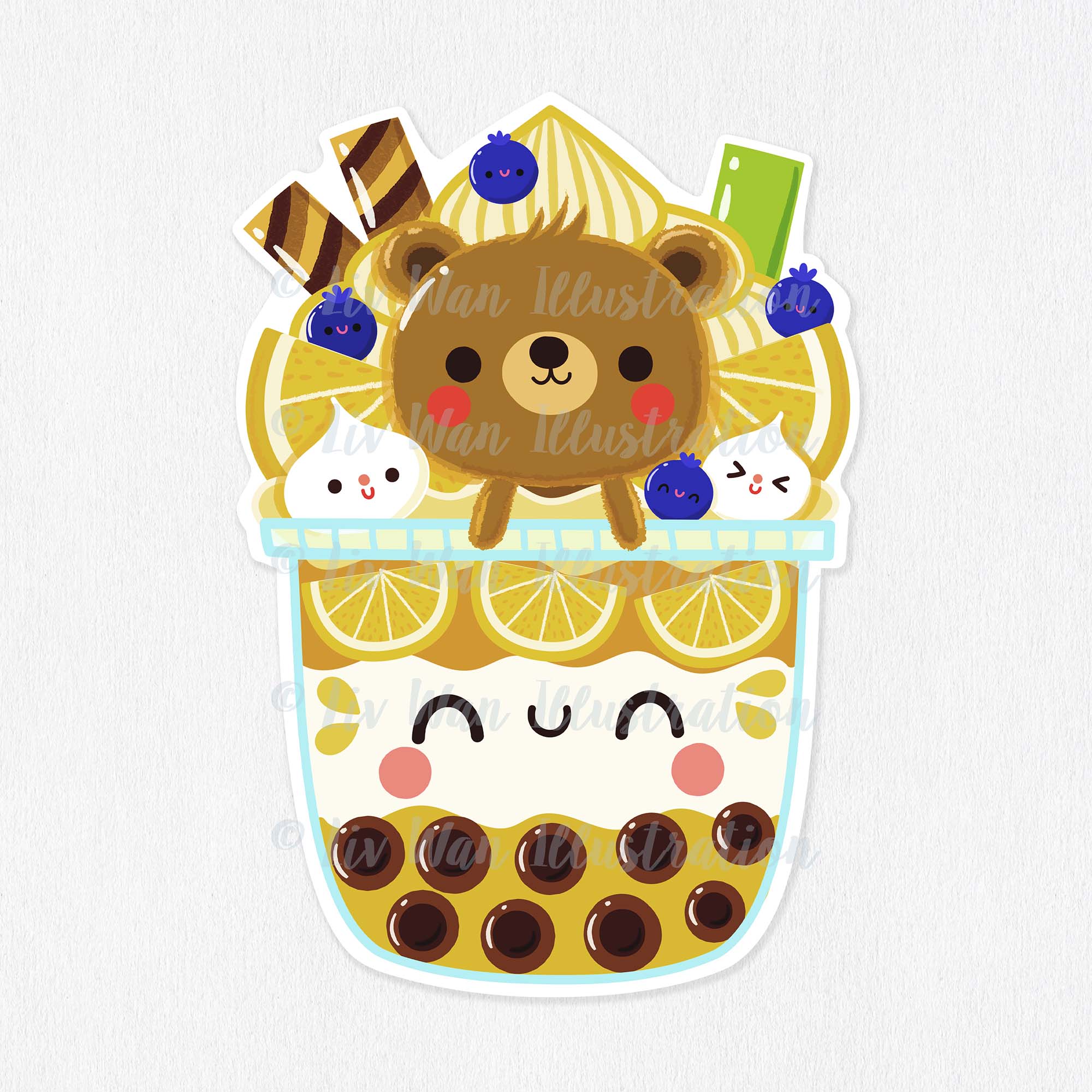 Lemon Bear Bubble Tea Sticker