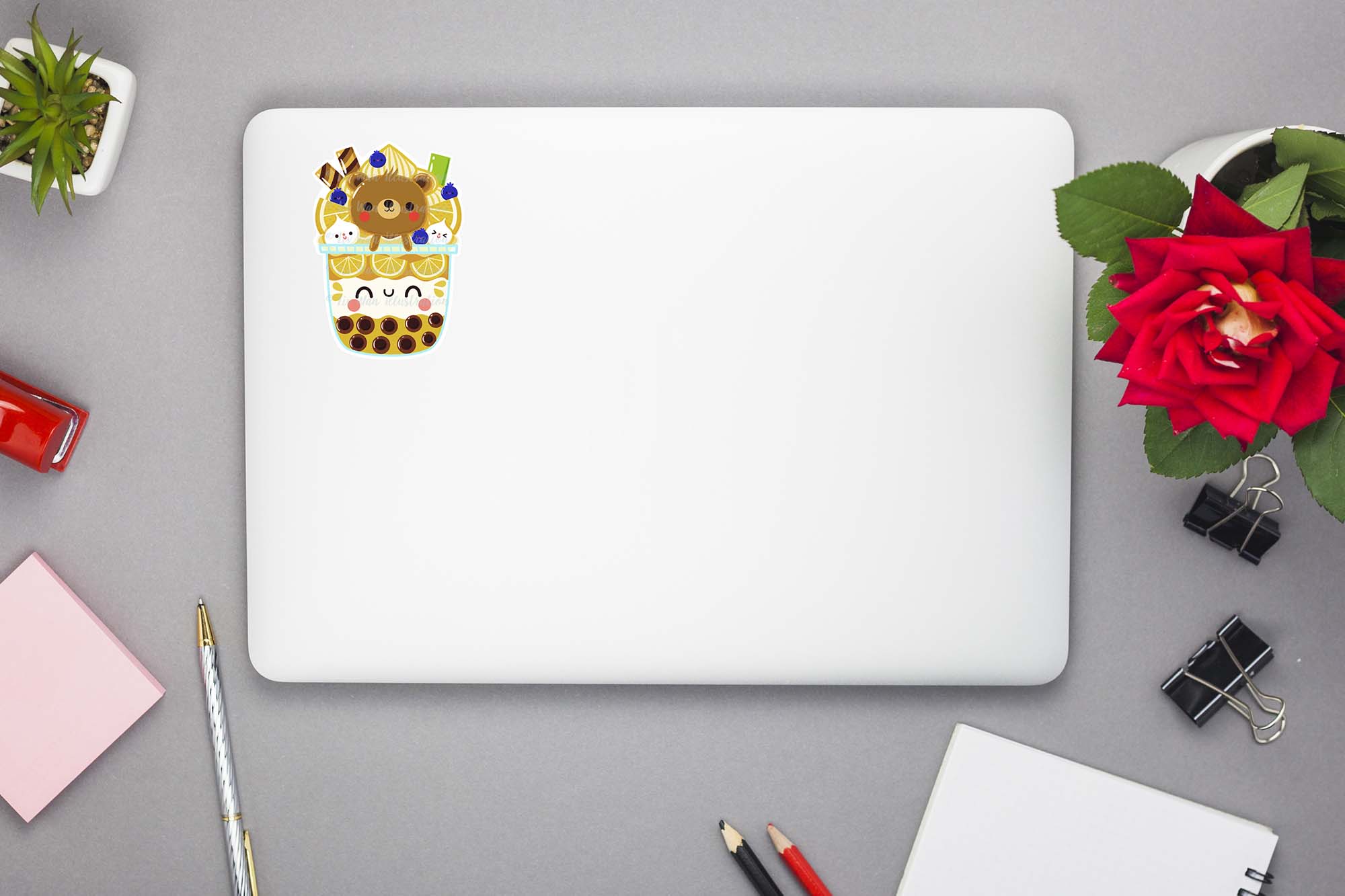 Lemon Bear Bubble Tea Sticker