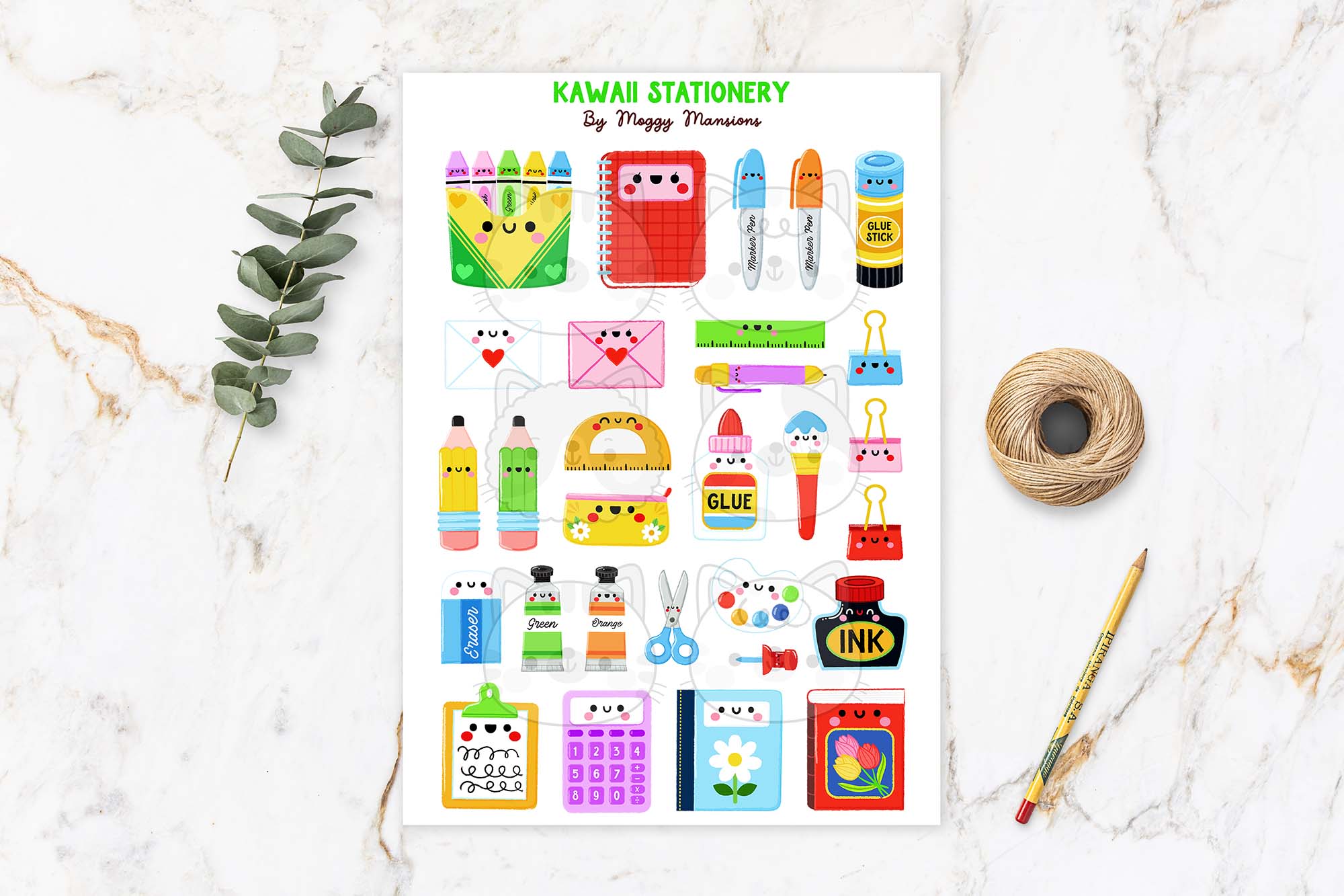 Kawaii Stationery Sticker Sheet Kawaii Stationery Sticker Sheet