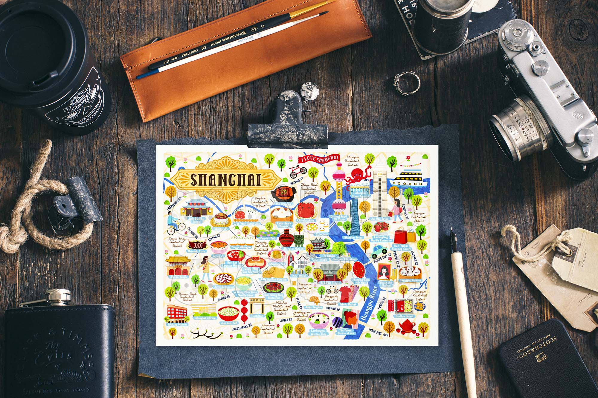 Shanghai Map Postcard