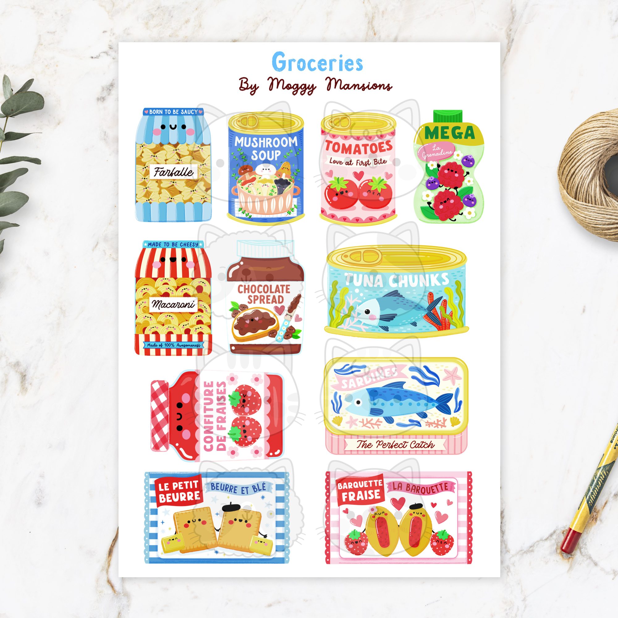 Groceries sticker sheet